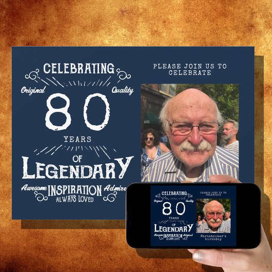 Legend 80th Birthday Foto Blue  Kaart