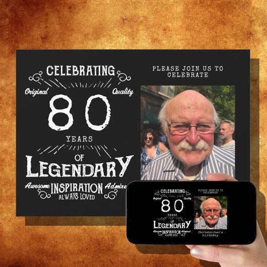 Legend 80th Birthday Photo Black Kaart