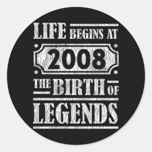 Legend Geboren in 2008 Retro Vintage Verjaardagsca Ronde Sticker