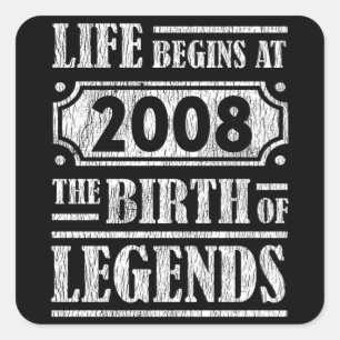 Legend Geboren in 2008 Retro Vintage Verjaardagsca Vierkante Sticker