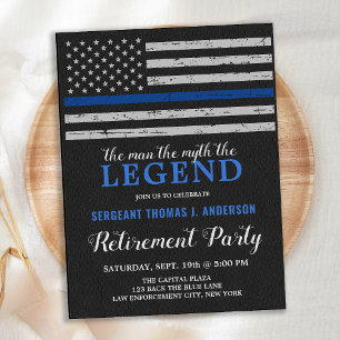 Legend Police Retirement Party Thin Blue Line Flag Uitnodiging Briefkaart