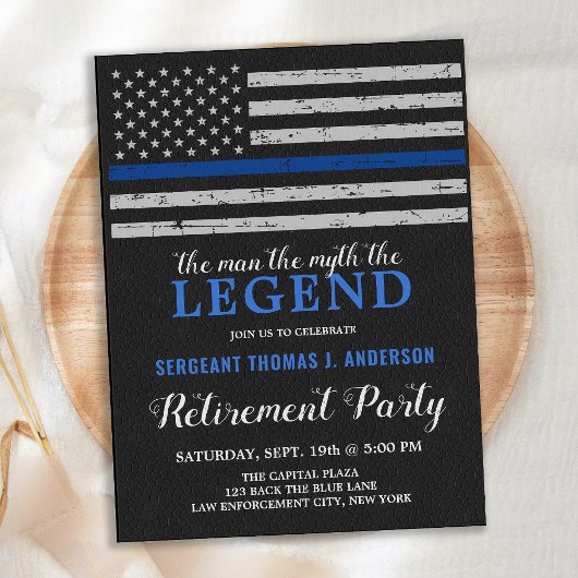 Legend Police Retirement Party Thin Blue Line Flag Uitnodiging Briefkaart