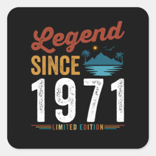 Legend Since 1971 Birthday Retro Vintage Vierkante Sticker