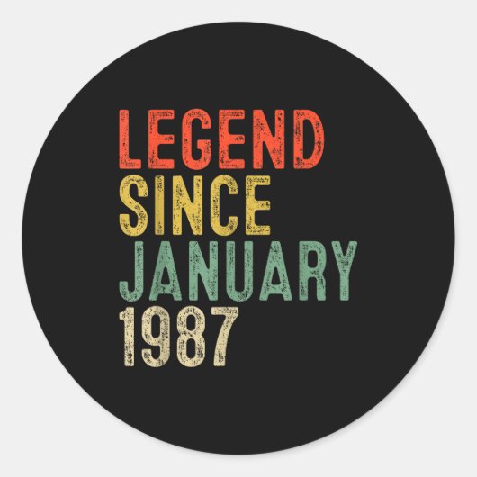 Legend Since January 1987 &#; th Birthday &#; Yea Ronde Sticker (Voorkant)