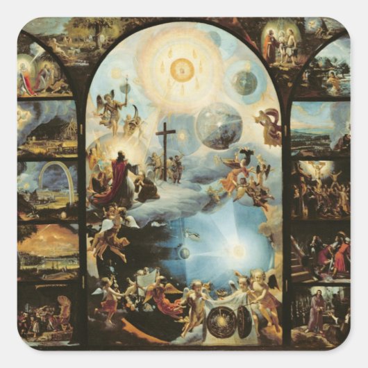 Legenda van de oprichting van de kosmos vierkante sticker (Voorkant)