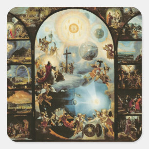 Legenda van de oprichting van de kosmos vierkante sticker