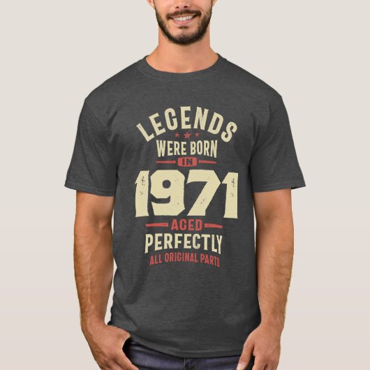 Legenda werd geboren in 1971 52e verjaardag t-shirt (Voorkant)