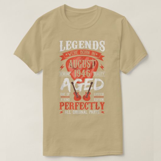 Legenda werd geboren in augustus 1946Guitar Pick G T-shirt (Design voorkant)