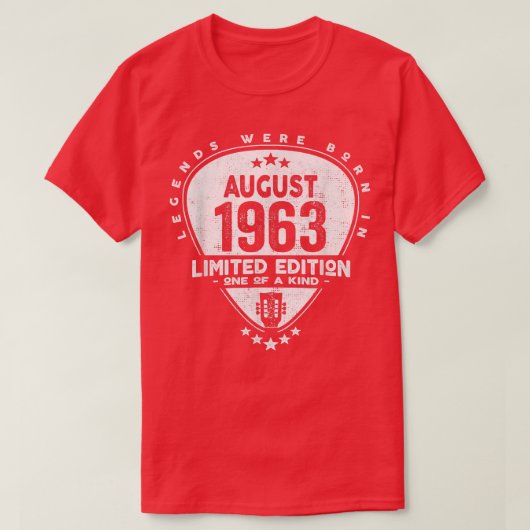 Legenda werd geboren in augustus 1963 gitaar 2079 t-shirt (Design voorkant)