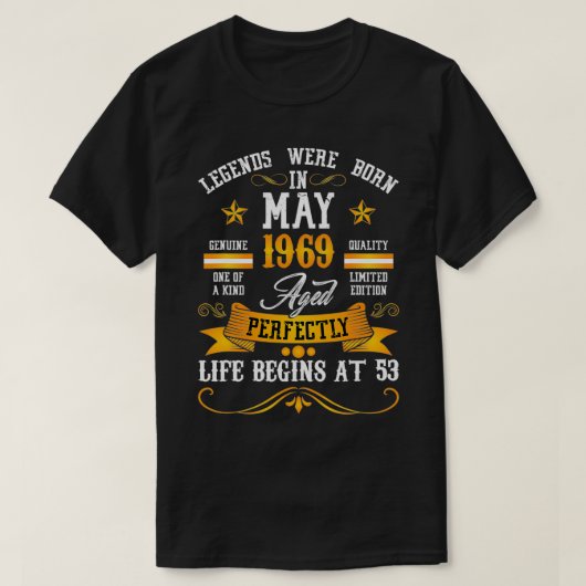 Legenda werd in mei 1969 geboren op 53 september t-shirt (Design voorkant)