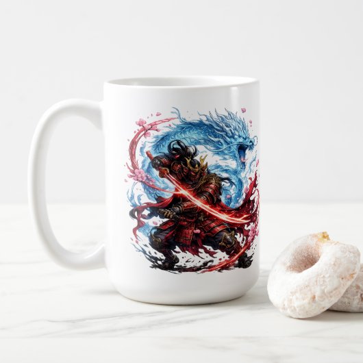 Legendaire Samurai & Blauwe Draak Mok | Japanse Oo (Met donut)