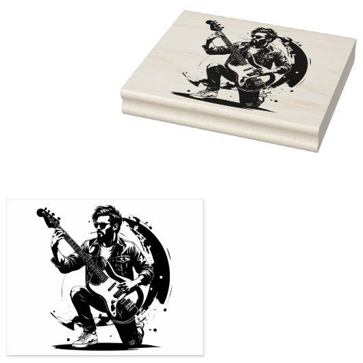 Legendarisch symbool van rock-'n-roll-basgitarist rubberstempel (Gestempeld)