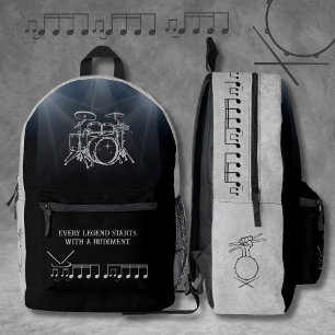 Legendarische Drummer Black Gray Rudiment Muziek Bedrukte Rugzak
