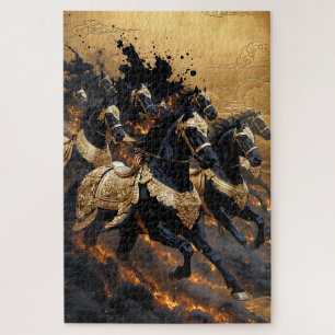 Legendarische gouden gepantserde paarden van vuur legpuzzel