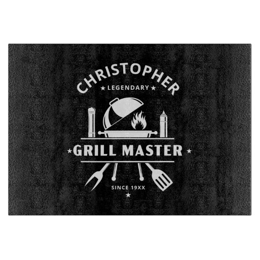 Legendarische Grillmaster | Aangepaste naam zwart Snijplank (Voorkant)