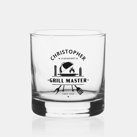 Legendarische Grillmaster | Zwarte aangepaste BBQ- Whisky Glas (Voorkant)