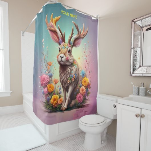 Legendarische Jackalope Grappig  Retro Eng Douchegordijn (In situ)