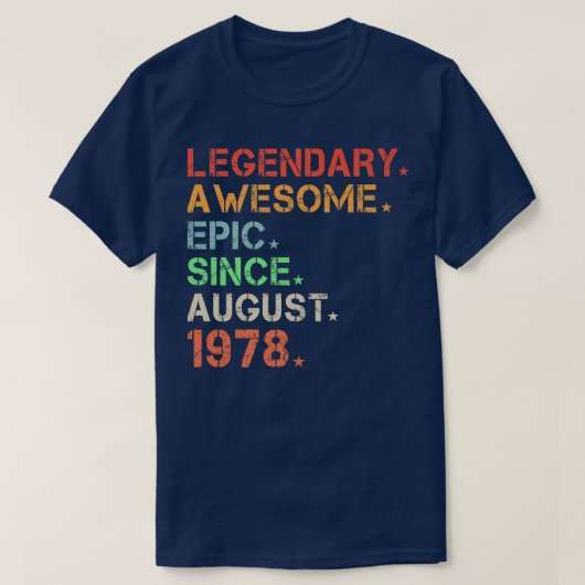 Legendary Geweldige epic Sinds augustus 1978 Retro T-shirt (Design voorkant)