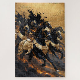 Legendary Gold Armored Horses of Fire Jigsaw Puzzl Legpuzzel