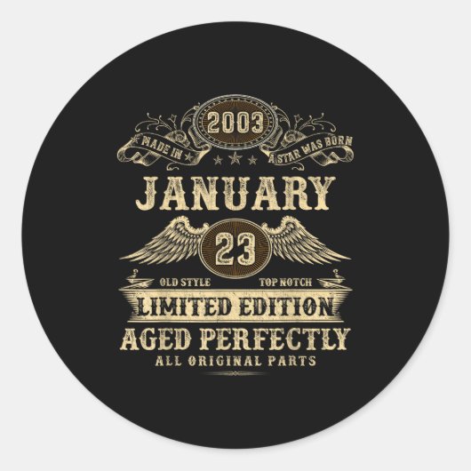 Legendary Man Born January 2003 23rd Birthday  Ronde Sticker (Voorkant)