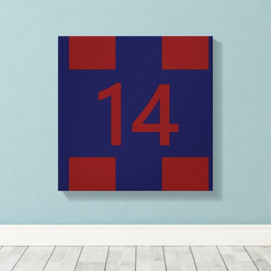 Legendary No. 14 in rood en blauw Canvas Afdruk (Insitu (Houten vloer))