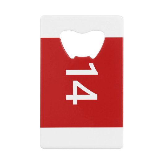 Legendary No. 14 in rood en wit Creditkaart Flessenopener (Voorkant)