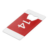 Legendary No. 14 in rood en wit Creditkaart Flessenopener (Voorkant Gekanteld)