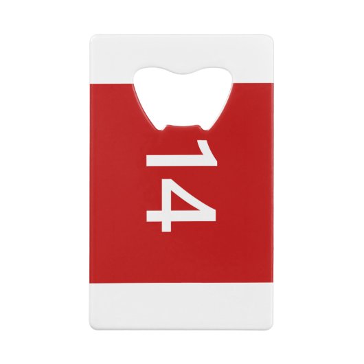 Legendary No. 14 in rood en wit Creditkaart Flessenopener (Achterkant)