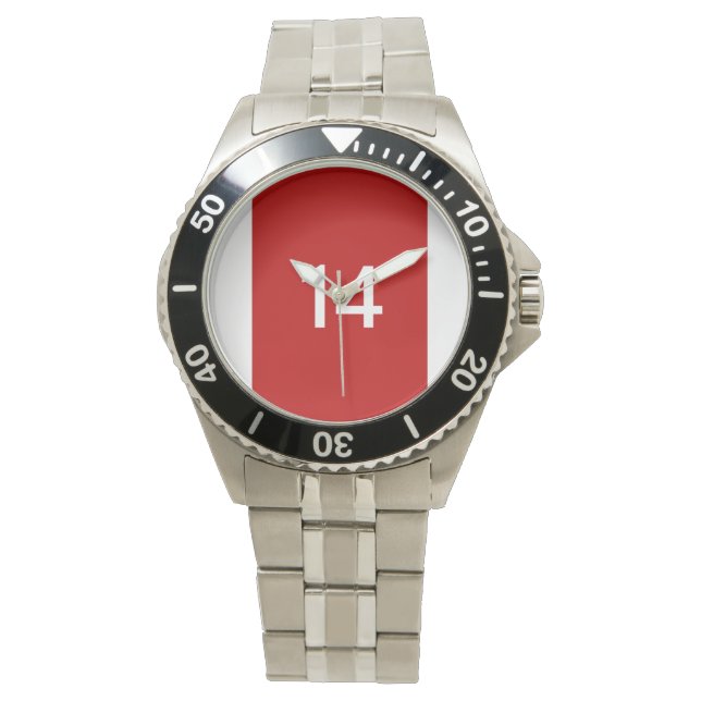 Legendary No. 14 in rood en wit Horloge (Voorkant)
