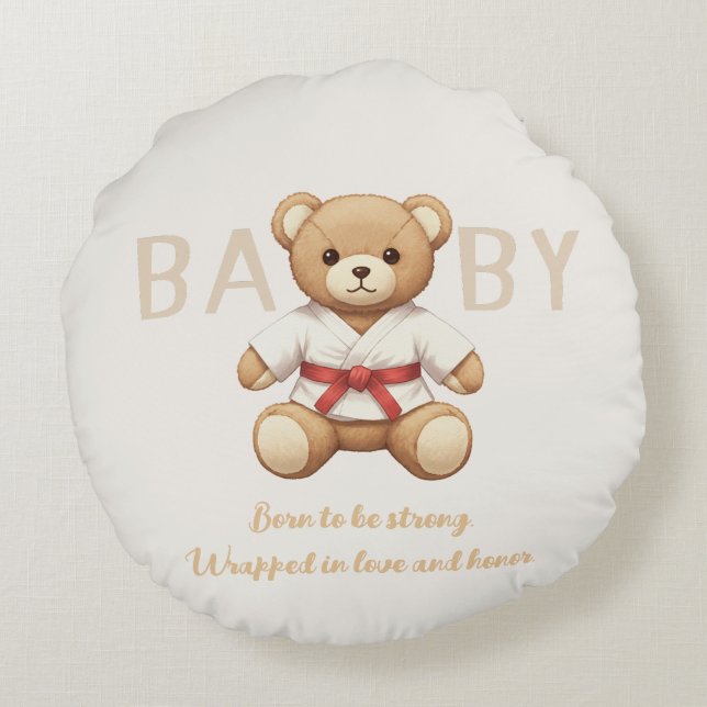 Legendary Red Belt Judo Bear – Baby Shower Rond Kussen (Achterkant)
