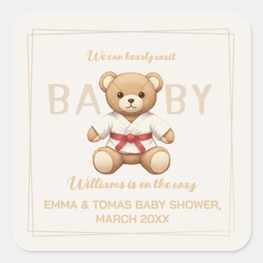 Legendary Red Belt Judo Bear – Baby Shower Vierkante Sticker (Voorkant)