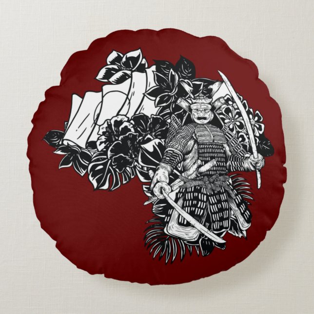 Legendary Samurai Krijger met Katana Ontwerp Rond Kussen (Voorkant)