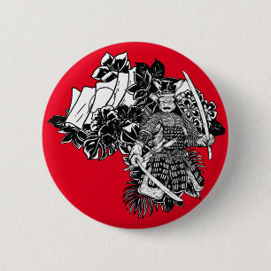 Legendary Samurai Krijger met Katana Ontwerp Ronde Button 5,7 Cm