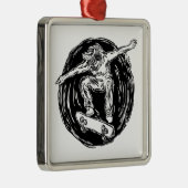 Legendary Skater Doing Mid-Air Skateboarden Metalen Ornament (Rechts)