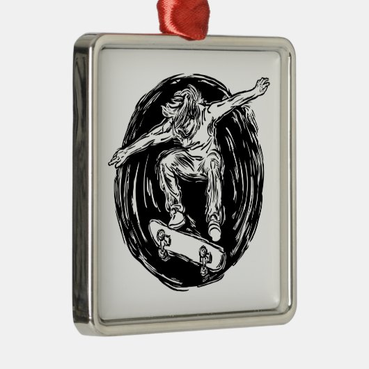 Legendary Skater Doing Mid-Air Skateboarden Metalen Ornament (Rechts)