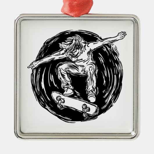 Legendary Skater Doing Mid-Air Skateboarden Metalen Ornament (Voorkant)
