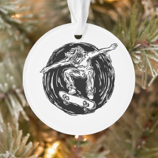 Legendary Skater Doing Mid-Air Skateboarden Ornament (Boom)