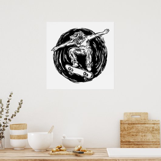 Legendarye Skater Die Skateboarden in de Lucht Doe Poster (Keuken)