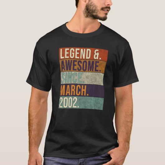 Legende en Geweldige sinds maart 2002 Retro Birthd T-shirt (Voorkant)