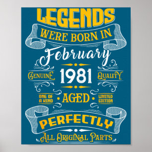 Legende februari 1981 vintage 45e verjaardag T-shi Poster