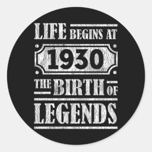 Legende Geboren in 1930 Retro Vintage Verjaardagsc Ronde Sticker