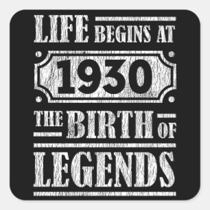 Legende Geboren in 1930 Retro Vintage Verjaardagsc Vierkante Sticker