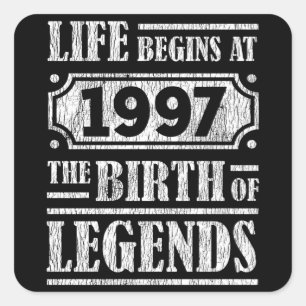 Legende Geboren in 1997 Retro Vintage Verjaardagsc Vierkante Sticker