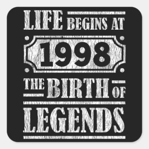 Legende Geboren in 1998 Retro Vintage Verjaardagsc Vierkante Sticker