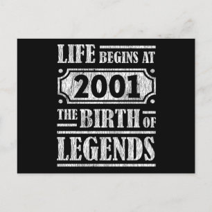 Legende Geboren in 2001 Retro Vintage Verjaardagsc Briefkaart