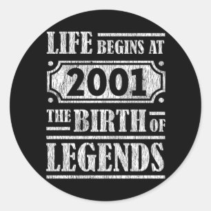 Legende Geboren in 2001 Retro Vintage Verjaardagsc Ronde Sticker