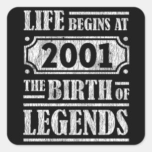 Legende Geboren in 2001 Retro Vintage Verjaardagsc Vierkante Sticker