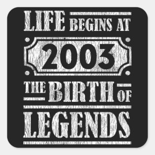 Legende Geboren in 2003 Retro Vintage Verjaardagsc Vierkante Sticker