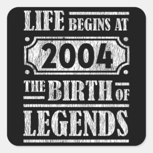 Legende Geboren in 2004 Retro Vintage Verjaardagsc Vierkante Sticker