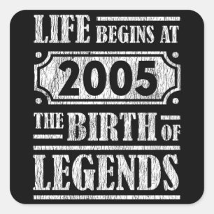 Legende Geboren in 2005 Retro Vintage Verjaardagsc Vierkante Sticker